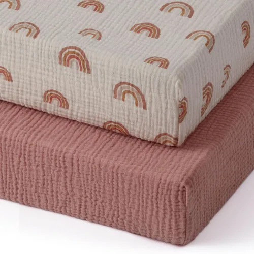 Vista 32 de Blissful Diary Sábanas de moisés de muselina para bebés niñas y niños, algodón suave bohemio ajustadas para colchón oval, reloj de arena, Verde