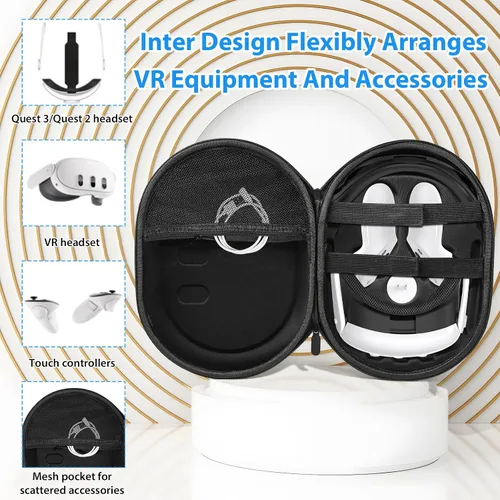 Vista 5 de Nepagz Funda rígida de transporte compatible con Oculus Quest 3, adecuada para viajes y almacenamiento en el hogar, accesorios de protección