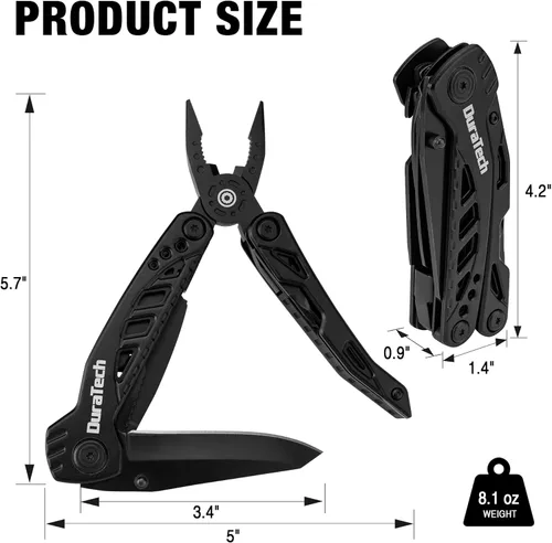 Vista 2 de DURATECH Cuchillo multiherramienta 11 en 1, regalo para hombres, cuchillo de bolsillo multiherramienta de acero inoxidable con hoja grande
