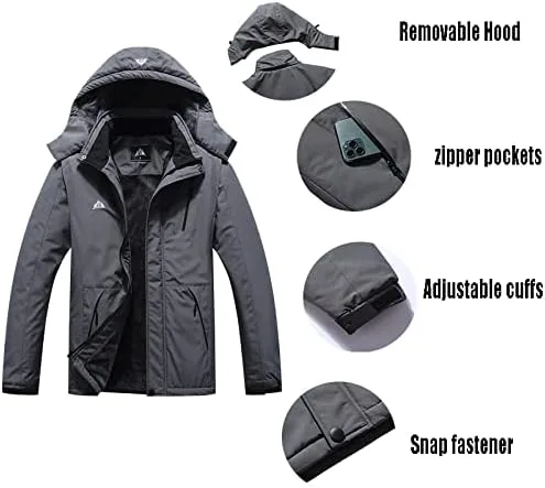 Vista 6 de Chaqueta de esquí impermeable para hombre, resistente al viento, cortavientos, abrigo de nieve cálido con capucha