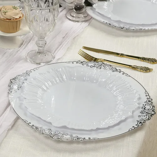 Vista 49 de Efavormart - Juego de 20 platos de plástico con diseño de arrecife negro, platos de fiesta de postre y aperitivo de 7 pulgadas, elegante vajilla