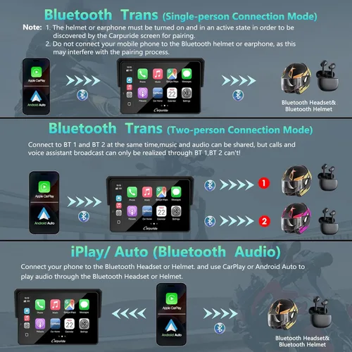 Vista 4 de CARPURIDE W502BS PRO para BMW Motorcycle CarPlay y Android Auto Dual Bluetooth, pantalla de navegación GPS impermeable de 5 pulgadas, lectura