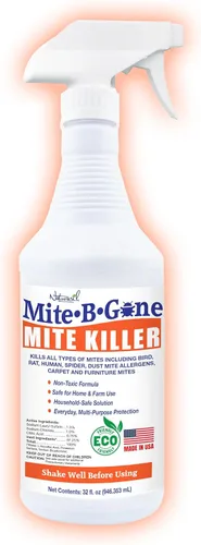 Mite-B-Gone - Tratamiento a base de plantas para humanos, polvo, pollo, pájaros, alfombras y ratas en hogares, muebles y ropa de cama, seguro para