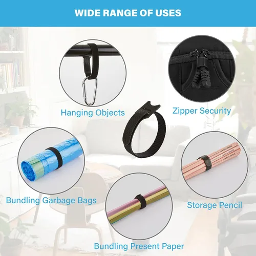 Vista 6 de 90 bridas reutilizables con gancho y bucle, correas de cables ajustables multiusos para organizar el hogar, la oficina y los centros de datos