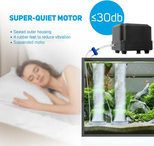 Vista 2 de PONDFORSE Bomba de aire silenciosa 475GPH 30L/MIN 20W 2 salidas de flujo de aire ajustable para acuarios, peceras, sistemas hidropónicos