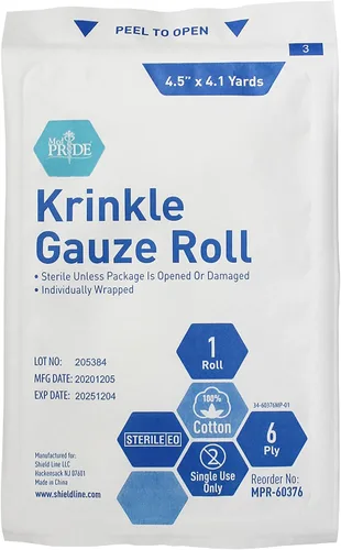 Vista 5 de MED PRIDE Rollos de gasa Krinkle estéril, 6 capas de algodón, 4.5 pulgadas x 4.1 yardas, paquete de 6