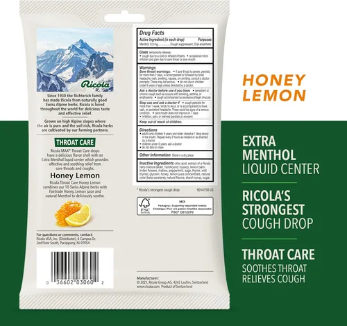 Vista 7 de Ricola Gotas originales para la tos de hierbas, 115 gotas para el cuidado de la garganta con miel y limón, 34