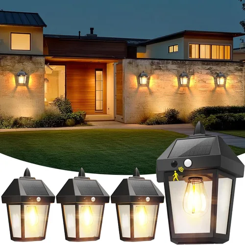 Vista 9 de DERAYSION Luces solares para porche al aire libre, faroles solares de pared de 9 pulgadas con sensor de movimiento, 3 modos de brillo ajustable