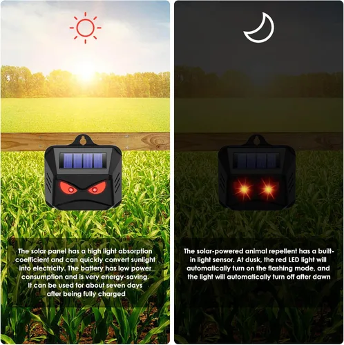 Vista 4 de Solar Nocturnal Animal Repeller Outdoor,Coyote Deterrent,Auto Activate Solar Predator Eyes Animal Deterrent Lights for Chicken Coop Deer Fox Skunk