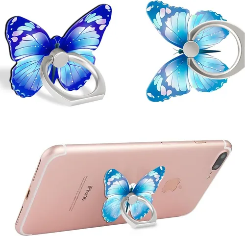 Vista 2 de Soporte de anillo de dedo de mariposa para teléfono celular, rotación de 360 grados, agarre de anillo de metal para iPhone, Samsung Galaxy, todos