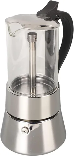 Cafetera de café expreso, tapa de cristal y olla de café espresso de acero inoxidable, cafetera italiana clásica de acero inoxidable, cafetera