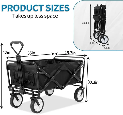 Vista 2 de Carro plegable resistente con ruedas, mango ajustable, carrito plegable para comestibles al aire libre, pesca, camping, jardín, playa, tienda