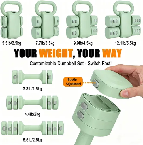 Vista 3 de Juego de mancuernas ajustables de 2, juego de 4 en 1 de pesas libres para mujeres con ajuste rápido, cada juego de pesas de mano de 2 libras, 3