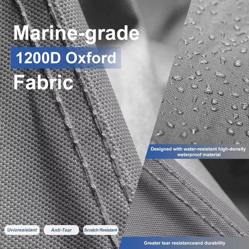 Vista 2 de Kayme Funda de lancha 1200D resistente para embarcaciones de hasta 15 pies - Impermeable, resistente a rasgaduras con correas reforzadas a prueba