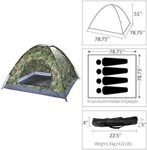 Vista 3 de Tienda de campaña para 3-4 personas, impermeable, pop-up para deportes al aire libre, con bolsa de transporte, protección UV, refugio solar