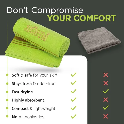 Vista 3 de Zumi Toalla de viaje 100% algodón de secado rápido, suave, fina, compacta, altamente absorbente, toalla de camping ligera para playa, gimnasio