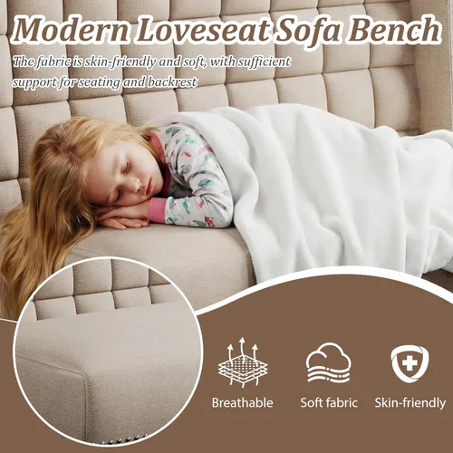Vista 5 de Andeworld Sofá Loveseat Settee Banco Sofá Moderno, Banco Banqueta Tapizado con Respaldo para Comedor, Sala de Estar, Pasillo o Entrada, Putty