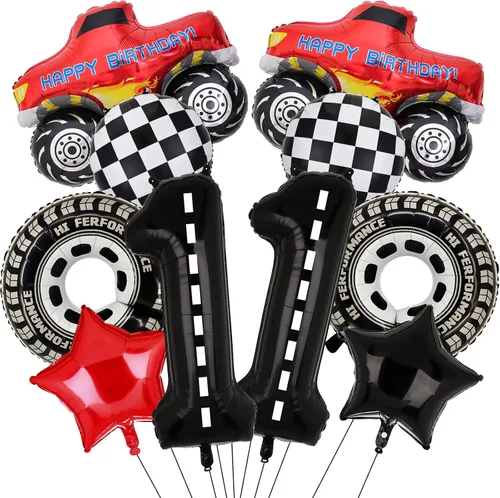 Vista 11 de Decoraciones de fiesta de camiones, 9 globos de aluminio con número de cumpleaños para camión, 1er cumpleaños, carreras, autos, suministros