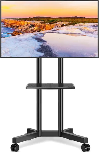 Soporte de TV móvil con ruedas mejoradas para televisores de 32 a 75 pulgadas hasta 88 libras, soporte de TV rodante ajustable en altura con estante