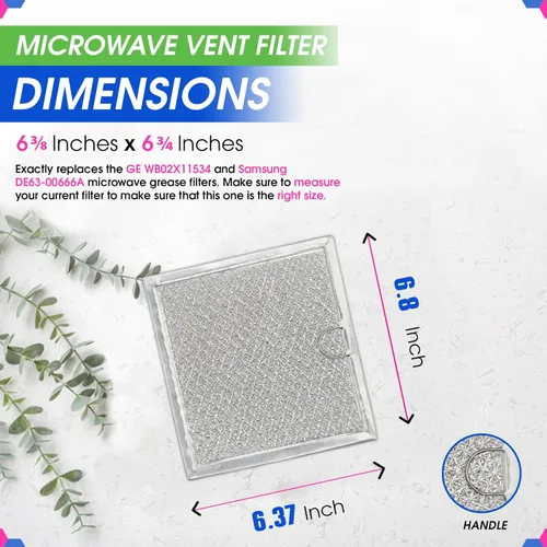 Vista 3 de Filtro de repuesto para microondas de 6.81 x 6.34 pulgadas, se adapta a GE WB02X11534 Samsung DE63-00666A Filtro de grasa para microondas, refresca