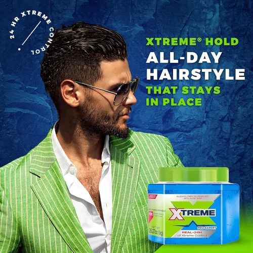 Vista 6 de Xtreme Pro-Expert Blue Styling Gel para el cabello, sin alcohol, control Xtreme las 24 horas con aloe vera, tarro de 35.27 onzas (paquete de 2)