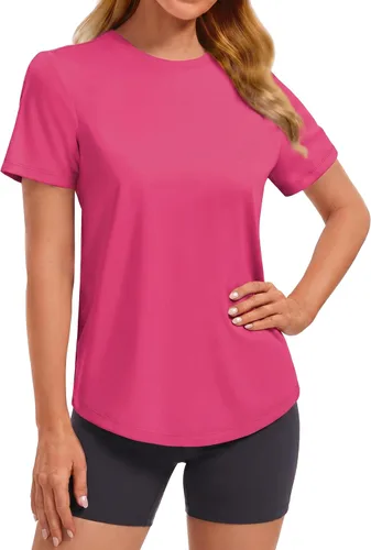 Vista 21 de PINSPARK Camisetas básicas de entrenamiento suaves para mujer, de manga Azul oscuro
