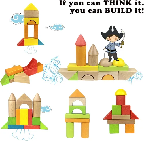 Vista 2 de Migargle - Juego de bloques de madera para niños, juego de apilar arcoíris, juguetes de construcción para preescolar, juguetes educativos