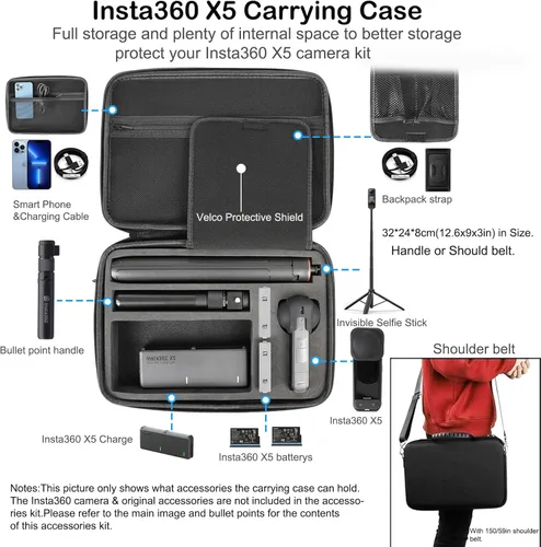 Vista 3 de PellKing Kit de accesorios para Insta360 X5, incluye funda de transporte con cinturón, trípode para selfie stick de 53.1 in, abrazadera de manillar