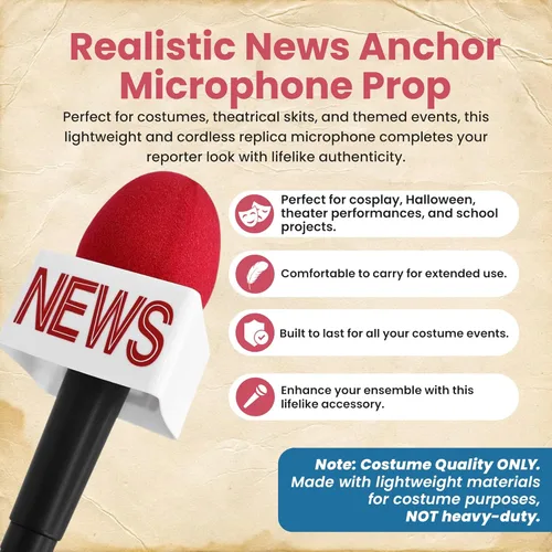 Vista 2 de Nicky Bigs Novelties Adult News - Micrófono de anclaje - Micrófono de noticias falsas con bandera, accesorio inalámbrico de plástico