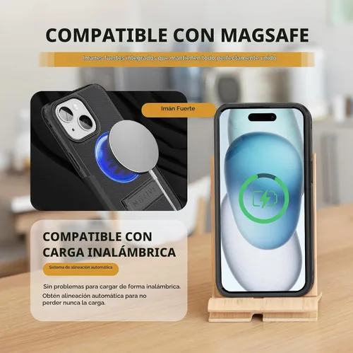 Vista 3 de MOTIVE Funda para iPhone 15 con clip para cinturón y soporte, magnética Negro
