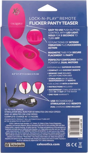 Vista 7 de CalExotics Lock-N-Play SE-0077-58-3 - Vibrador de clítoris de silicona resistente al agua con 12 funciones, recargable con vibración parpadeante