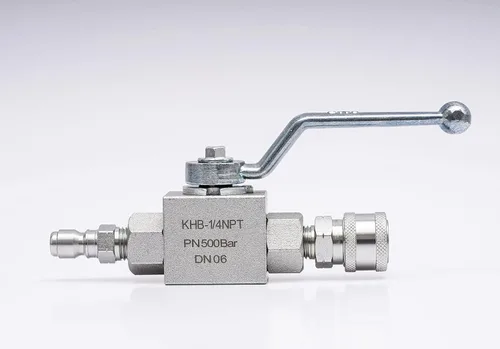 Vista 2 de Válvula de bola hidráulica KHB de 2 vías 1/4 "NPT KHB KHB-1/4NPT 7250 PSI Válvulas de bola de cierre de alta presión que incluyen enchufe