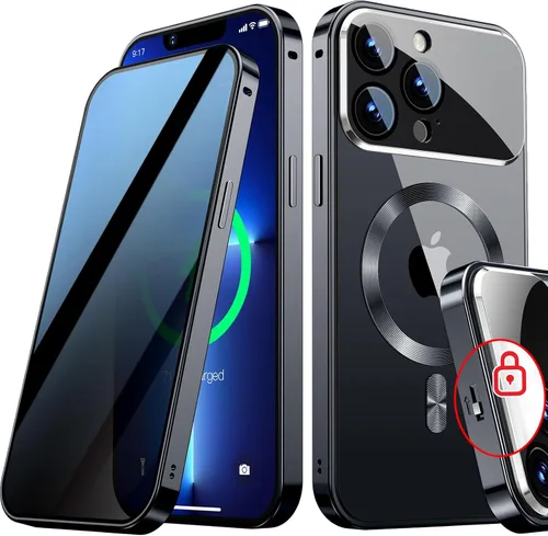 Vista 30 de [Protección completa de la cámara y bloqueo mecánico] Funda magnética de privacidad para iPhone 13 [compatible con MagSafe] [anillo de metal CD]