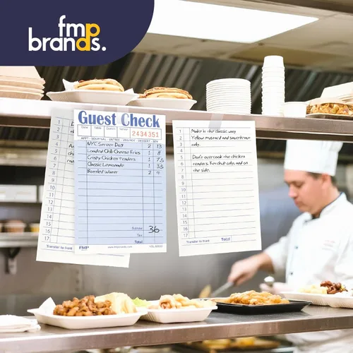 Vista 8 de FMP Brands Libros de Comprobantes de Huéspedes para Meseros, Papel de Blocs de Notas para Meseros, Total 250 Hojas (5 Blocs), Azul con Recibo