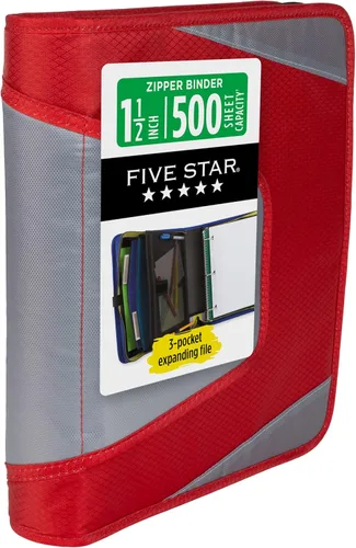 Vista 7 de Five Star - Carpeta con cierre de cremallera de 1-1/2 pulgadas, con 3 argollas, archivador expandible de 3 bolsillos, duradera, color azul (72202)