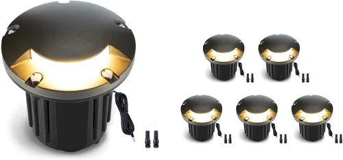 Vista 14 de Gardenreet Kit de luces de pozo de latón en el suelo (paquete de 4) con transformador de bajo voltaje de 75 W y bombilla MR16 y cable y conectores