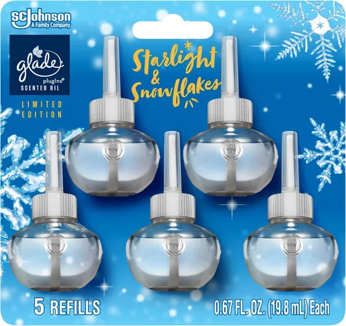 Glade PlugIns - Recambios de ambientador, aceites esenciales y perfumados para el hogar y el baño, Starlight & Snowflakes, 3.35 onzas líquidas, 5