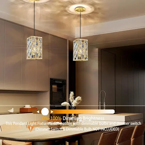 Vista 3 de Doraimi Lighting Paquete de 2 lámparas colgantes modernas de isla de cocina cuadrada de cristal, acabado de bronce cepillado, pantalla de cristal
