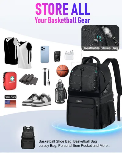 Vista 2 de LOINTET - Mochila de baloncesto con compartimento para pelotas y zapatos, gran bolsa de accesorios deportivos de baloncesto