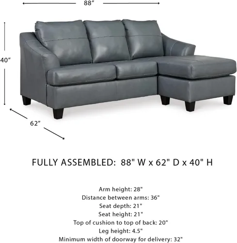 Vista 3 de Signature Design by Ashley Genoa - Sofá modular de cuero moderno con diván, color azul