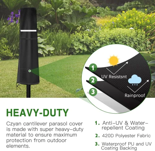 Vista 3 de Fundas de paraguas para sombrillas al aire libre, cubierta de sombrilla pequeña para sombrilla de mesa de 6 pies a 9 pies, impermeable, resistente