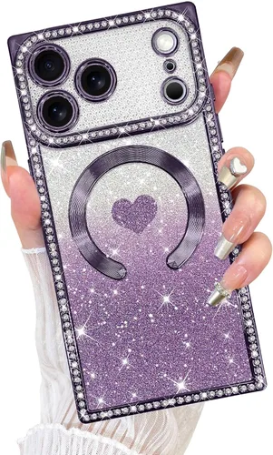 Vista 57 de Fiyart - Funda transparente magnética con purpurina para iPhone 11 Pro Max para mujeres, con grabado "Love" metálico, protección para cámara