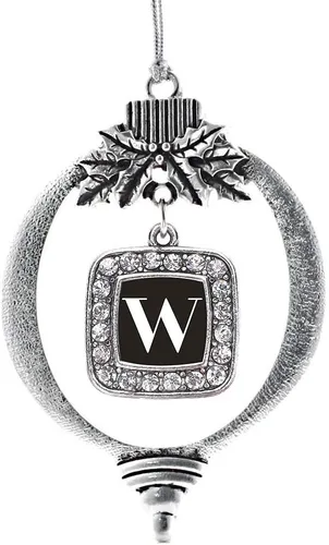 Vista 112 de Inspired Silver - Mis iniciales - Adorno con dije de letra S - Adornos navideños cuadrados de plata con joyas de circonita cúbica