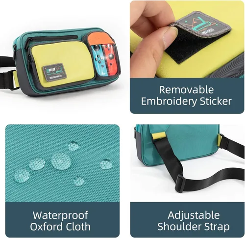 Vista 5 de Geekshare Large Capacity Multifunctional SwitchSwitch OLED Travel Carrying Case-Color Contrast Laser Messenger Bag Compatible with Nintendo