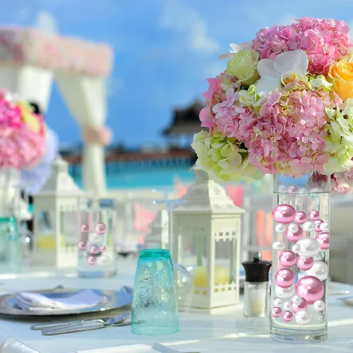 Vista 5 de 120 Piezas de Perlas Flotantes Sin Agujero para Jarrones y 500 Piezas para Flotar, para Centro de Mesa, Decoración del Hogar, Mesa de Fiesta, Boda