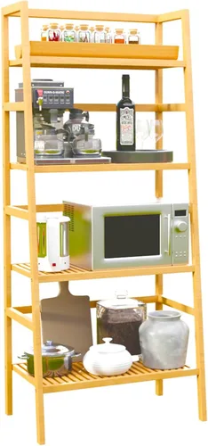 Estantería de escalera, estante de bambú de 4 niveles, estante de 49.2 pulgadas, estante independiente para almacenamiento de baño, soporte para