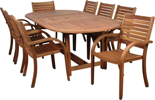 Vista 9 de Amazonia - Juego de comedor de patio de 7 piezas, acabado en teca oscura y ideal para exteriores