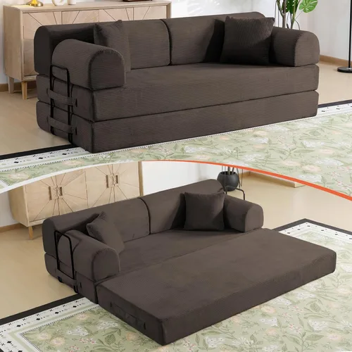 Vista 22 de Sofá cama de espuma viscoelástica de 79 pulgadas, futón convertible con reposacabezas alto, sofá sin hueso Negro