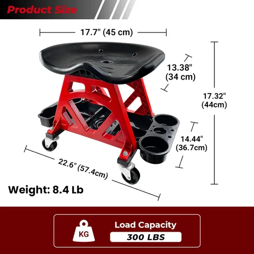 Vista 3 de ROBLOCK Silla Taburete Mecánico Duradero con Ruedas, Asiento Rodante de Servicio Pesado para Taller de Garaje, Creeper para Detallado de Autos
