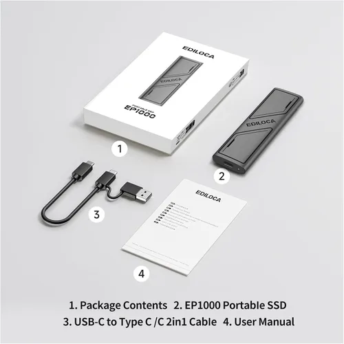 Vista 8 de Ediloca Disco duro externo EP1000 de 1 TB, SSD portátil, unidades de estado sólido externas de hasta 1000 MB/s de lectura, expansión